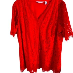 Red lace lined XL button up top. Slightly below hip length. Isaac Mizrahi